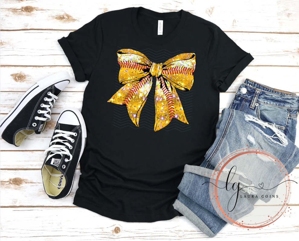 Softball Faux Sequin Bow T-Shirt