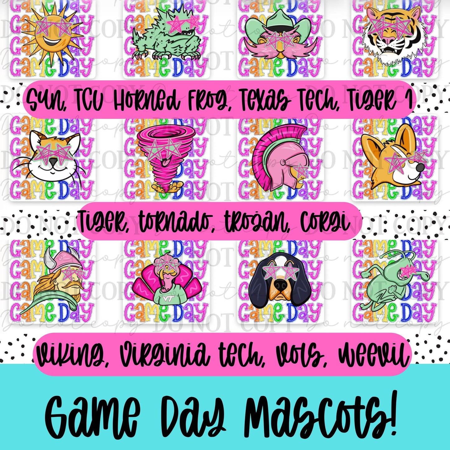 Colorful Game Day Mascots