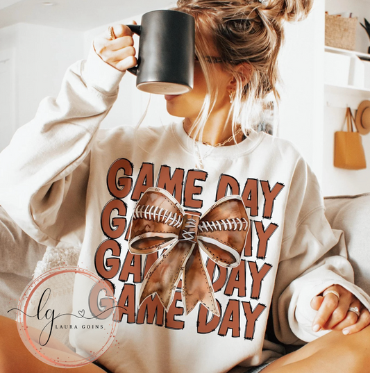 Football Game Day Bow Long Sleeve or Crewneck