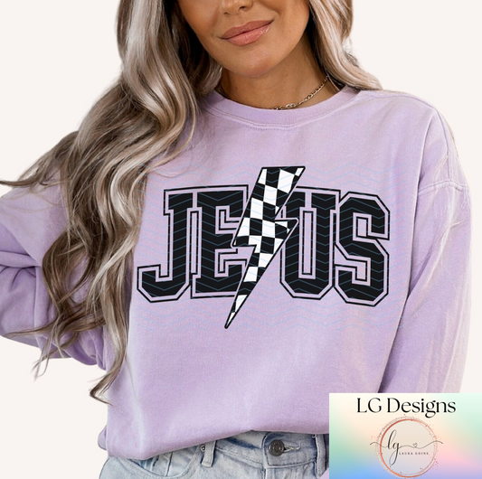 Jesus Checkered Lightning Bolt